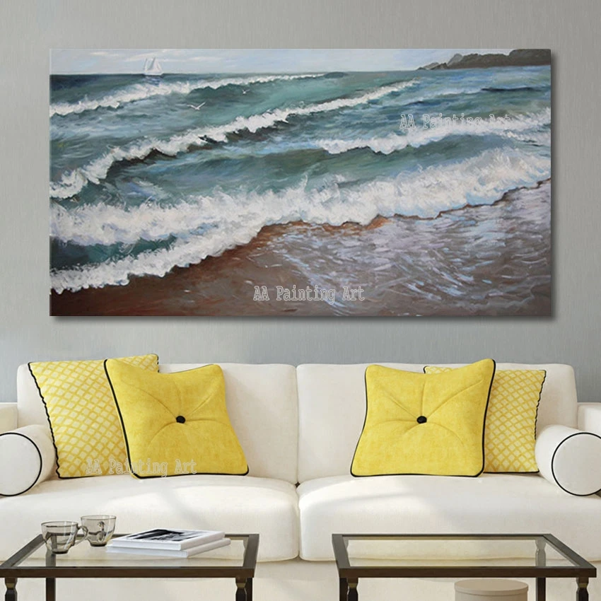 Abstract Palette Knife Seascape Wave Oil Painting Unframed Canvas Picture Art Home Decoration Wall Art Sea Wave Artwork