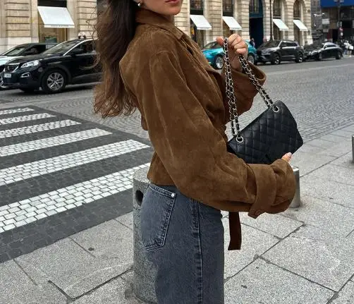 Vintage Brown Women's Autumn Jacket Suede Suit Collar Casual Double Breasted Jacket 2025 Fashion New Product Frosted Velvet Coat