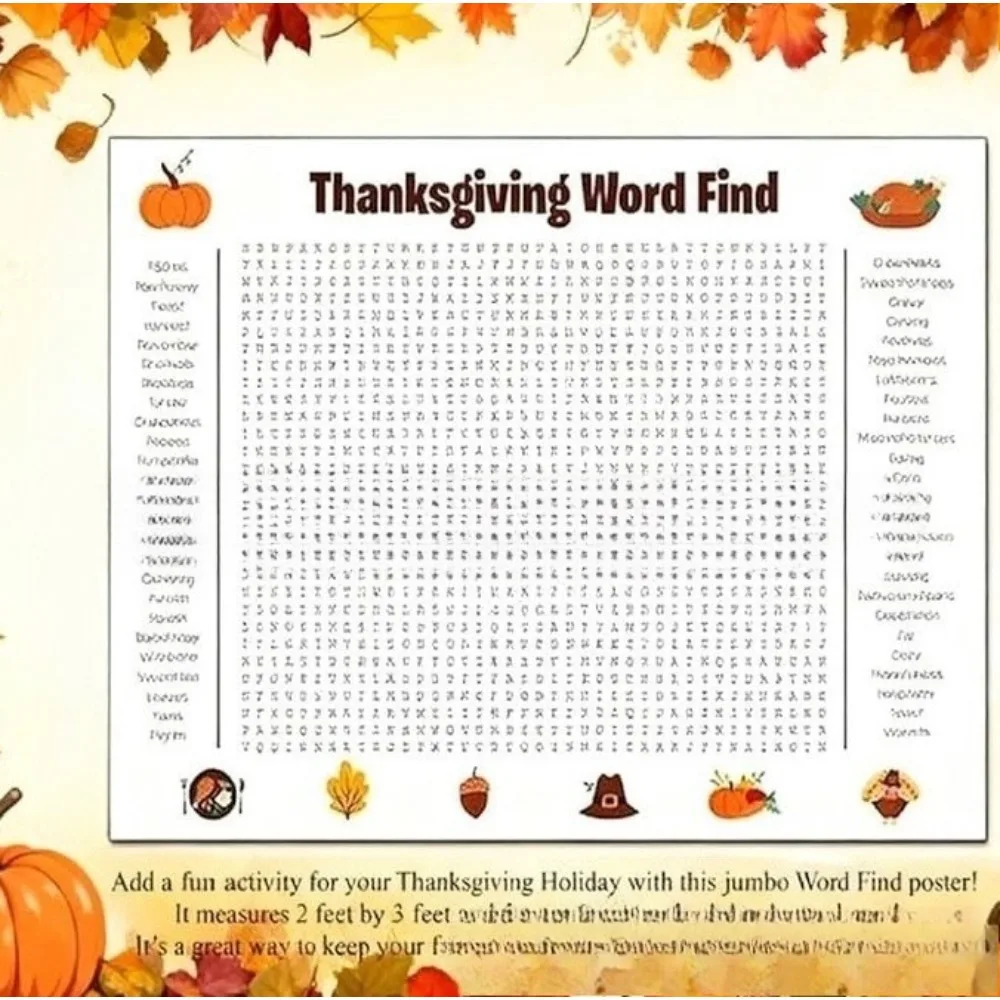 Affiche Jumbo de recherche de mots de Thanksgiving et de Noël, jeu mural Giant60x90cm pour les familles