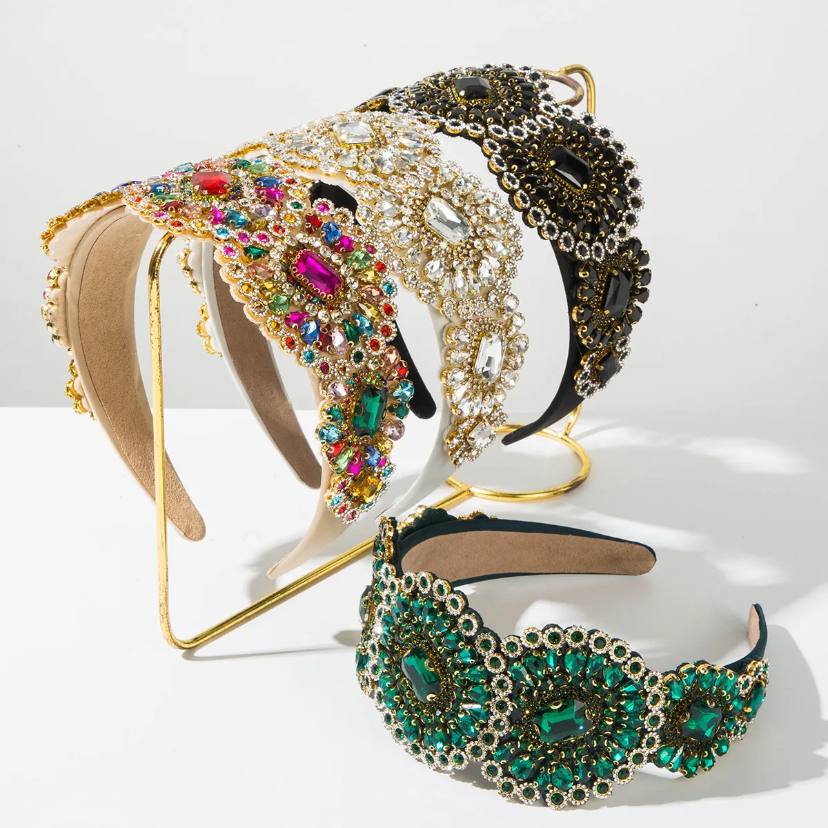 

Vintage Baroque Style Colorful Rhinestone Wide Fabric Headband for Women Luxurious Versatile Hair Accessory