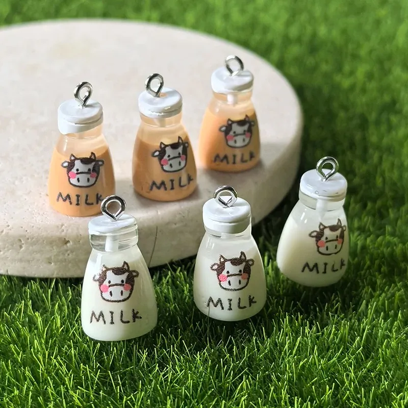 10pcs 3D Simulation Milk bottle Resin Charms Cute Drink Cup Pendant DIY For Necklace Keychain Charm Jewelry Making image 3
