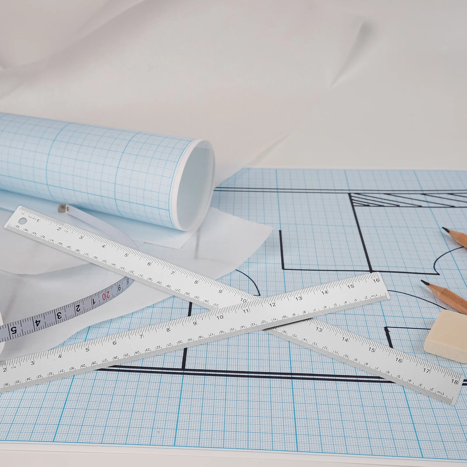 2Pcs Stainless Steel Ruler Precision Drafting Tool Clear Markings Multi-Functional for Architects Engineers Students Office