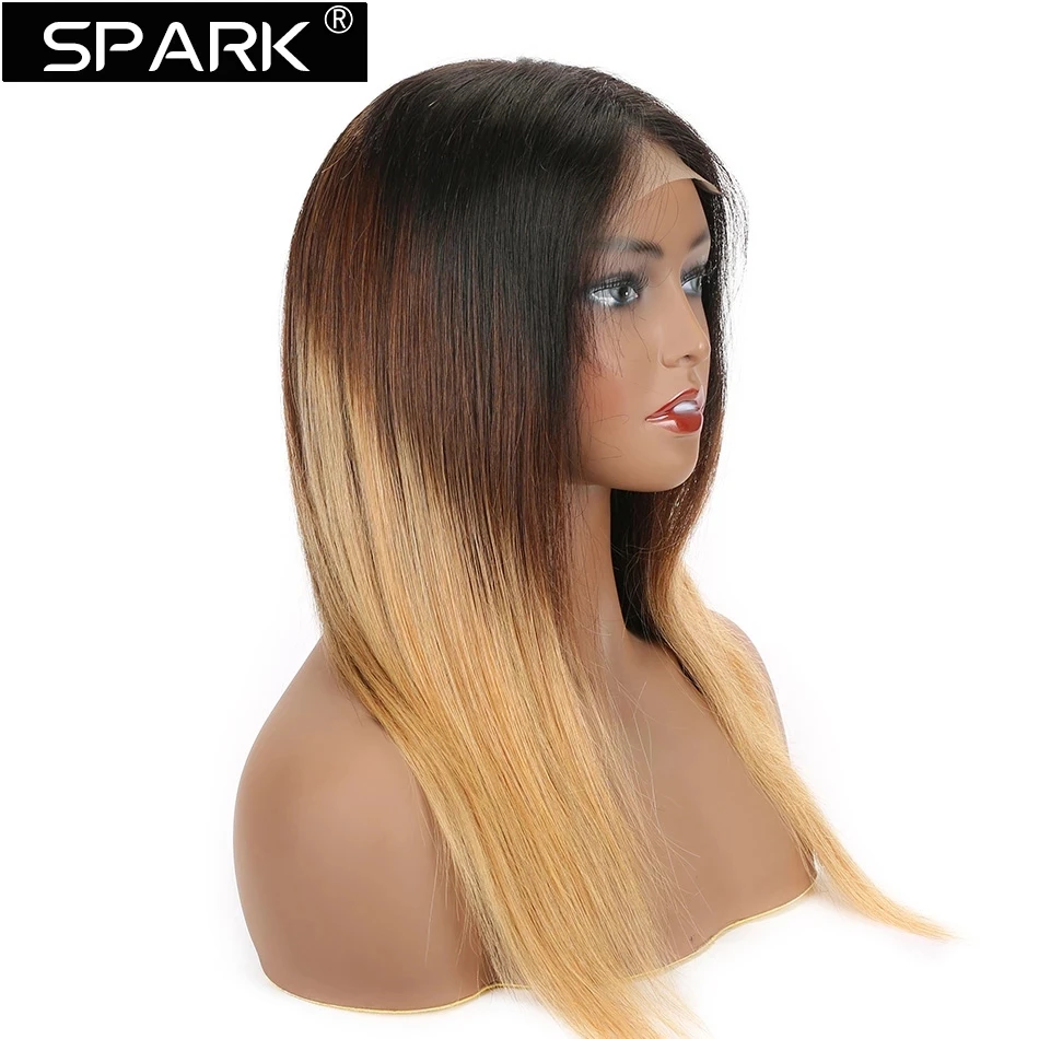 Peluca Frontal de encaje ombré, cabello humano de color, onda corporal 13x4, 1B/4/27, 13x4