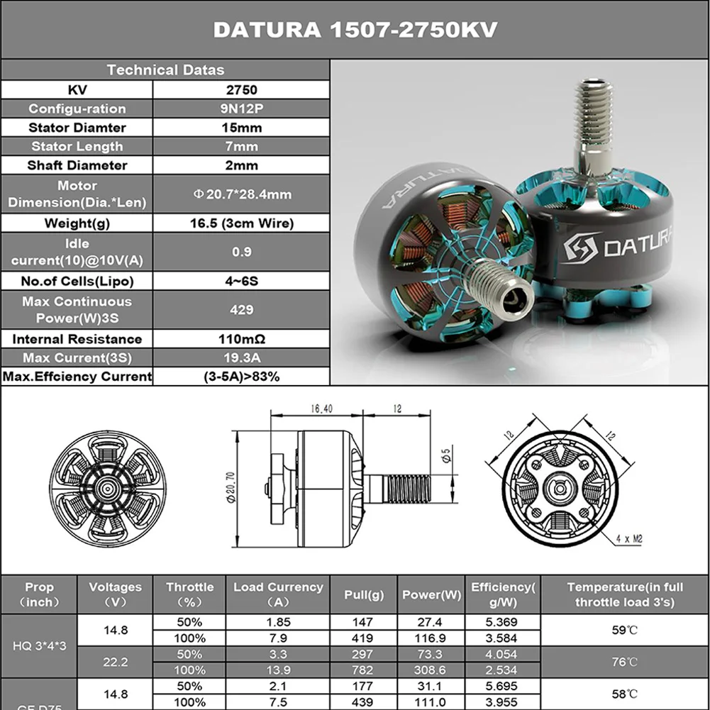 Foxeer Datura 1507 4150KV 2750KV 4-6S motore Brushless compatibile 3-5 pollici elica per RC FPV Freestyle Cinewhoop Ducted Drone