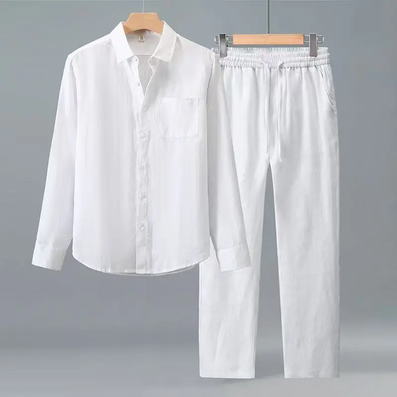 (Camisa + pantalones) Camisa clásica de moda para hombre, verano 2026, camisas informales de negocios para hombre, conjunto de ropa talla M-4XL