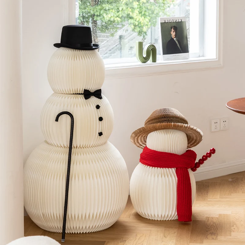Christmas Snow Man With Xmas Hat And Christmas Red Scarf Folding Snow Man For Indoor Used