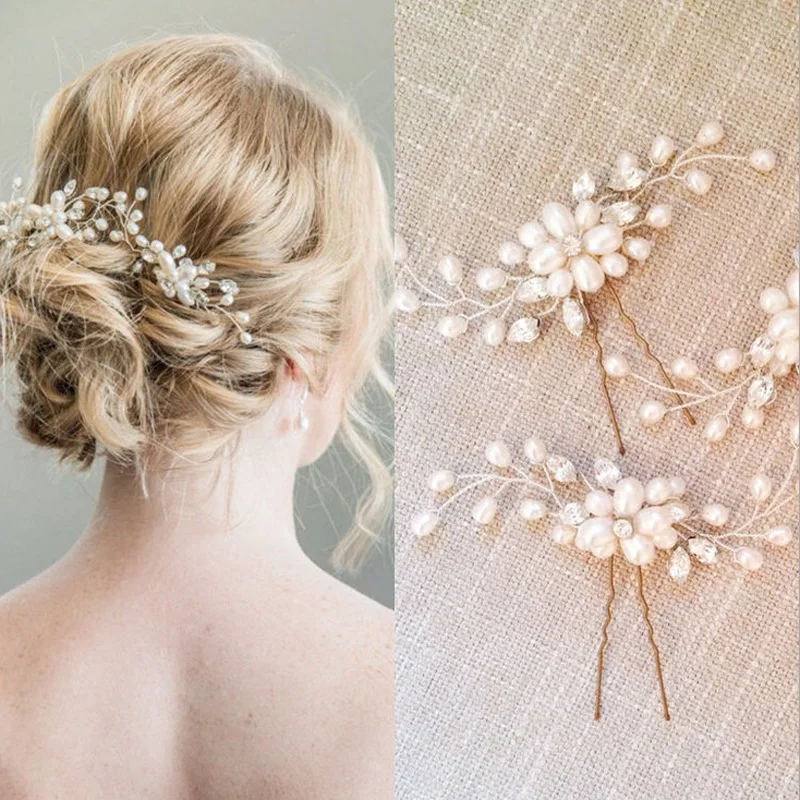 NBFENFA Bridal Wedding Headpiece White Pearl Hairpin Wedding Dress Evening Dress Prom Dress Hair Accessories Tocado Novia Boda