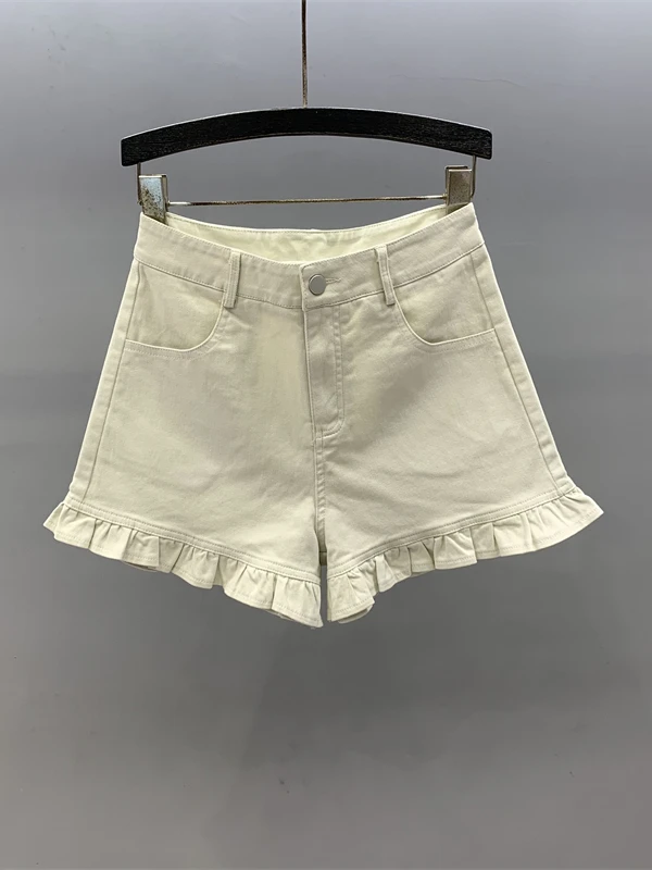 

Retro Summer 2025 High Waist A-Line Wide Leg Denim orts Women's Flared Hem Hot Pants Casual Waed Jeans plus Size