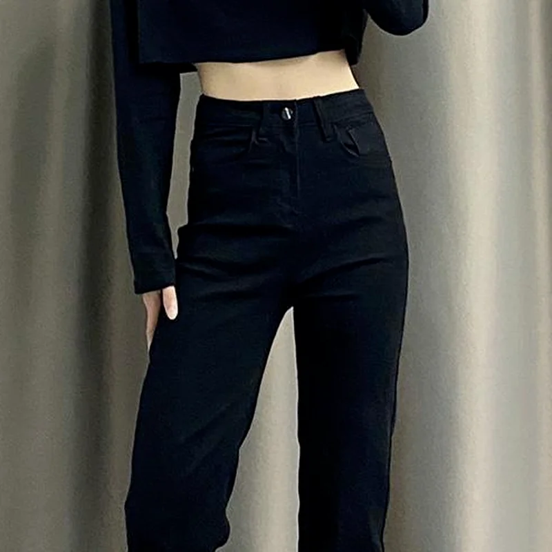 Jean taille haute pour femmes, pantalon à jambes droites, assorti avec tout, Style BF, petit ami, pleine longueur, décontracté, Ulzzang, Streetwear, été