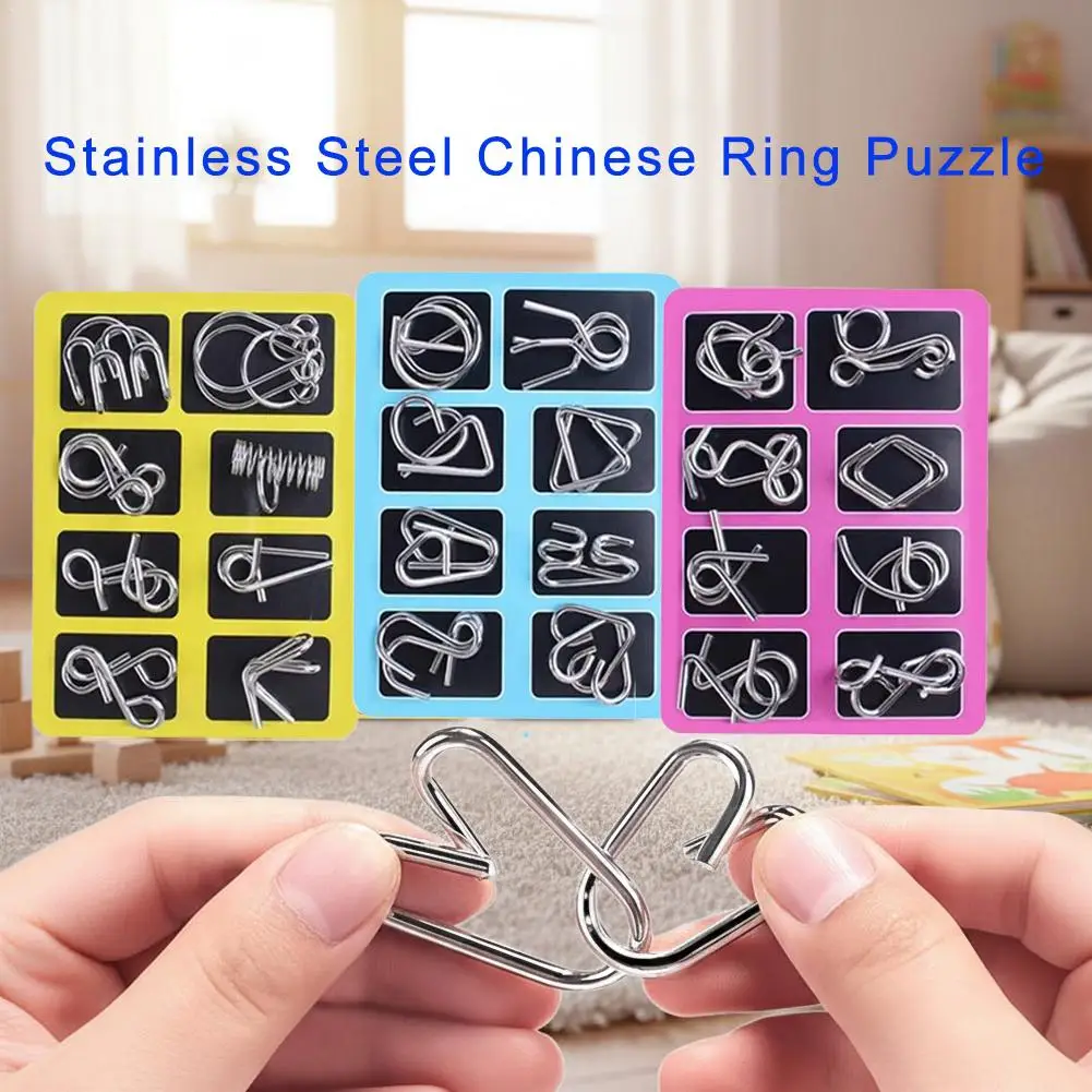Stainless Steel Chinese Puzzle Gifts 8pcs Intellectual Brain Teaser IQ Development Game For Children Adult Logical Thinking