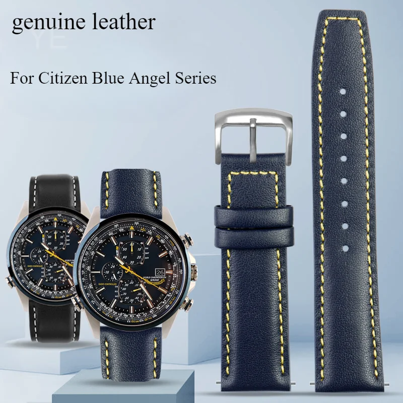 For Citizen Blue Angel Air Eagle  Genuine Leather  with Second-generation AT8020 JY8078 20 23mm Men\'s  Waterproof Watch Strap