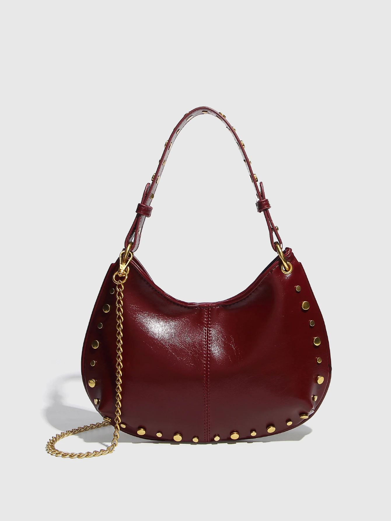 

Новая модная трендовая сумка-багет 2026 года с заклепками, на цепочке, через плечо, в стиле Boston