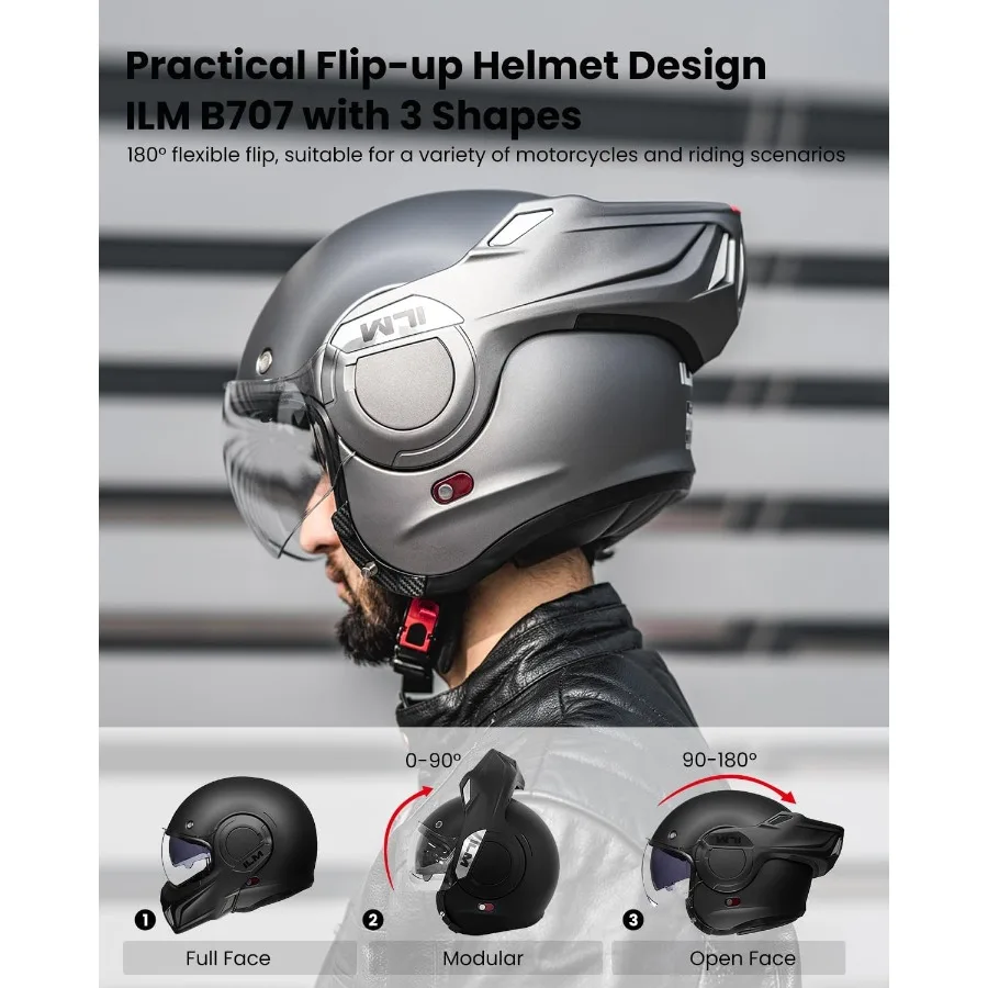 ヴィンテージフルフェイスモジュラーバイクヘルメット 大人男性用 ATV UTV スノーモービル用 180度回転式チンガード付き DOT ModelB707 マット仕上げ