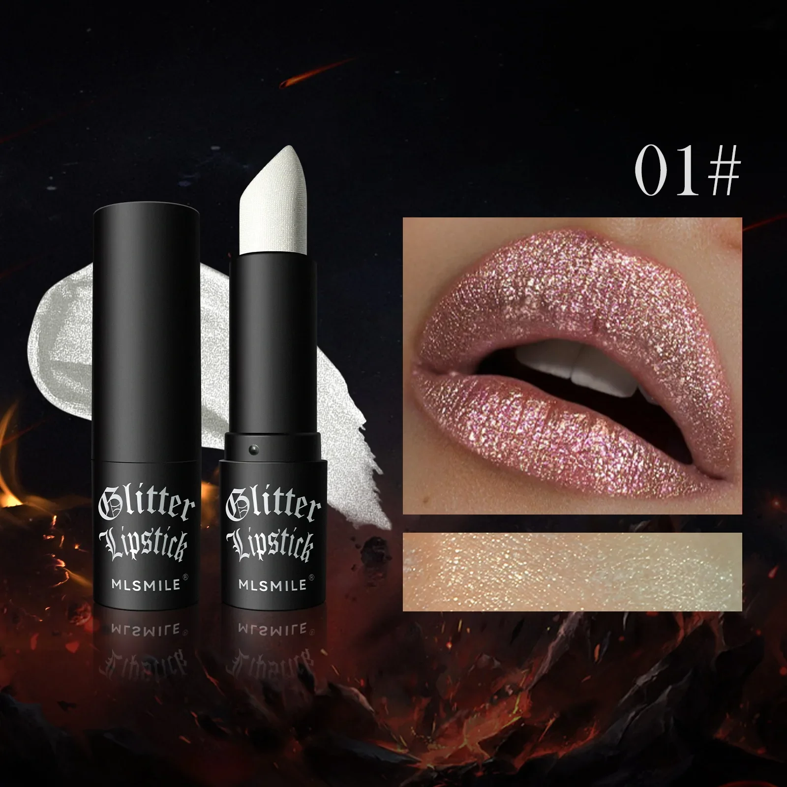 MLSMILE Taza antiadherente multicolor Lápiz labial de diamante mate Flash Duradero Lápiz labial de diamante de color fácil Maquillaje oscuro con apariencia de Halloween