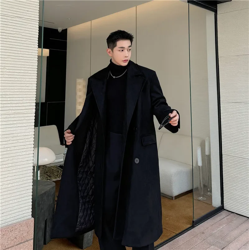 2023 Autumn Korean style  Double layered collar design woolen jackets men casual loose long section woolen jacket men,M-XL