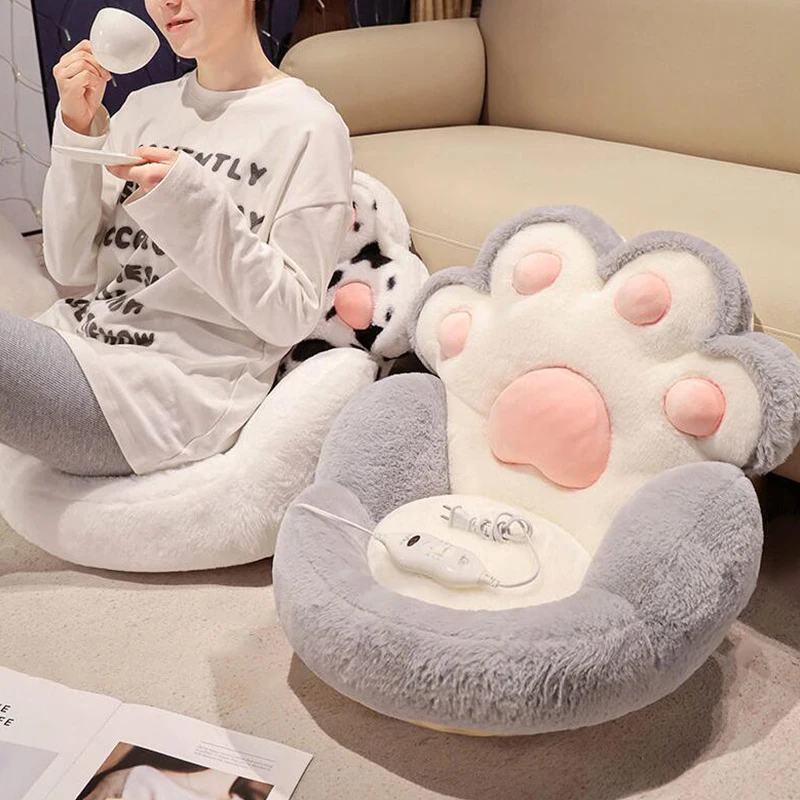 

Heated Plush Cat Paw Cushion - Thick Soft Cartoon Design for Sofa Chair Adjustable Temp Control Winter Warm for People or Pets