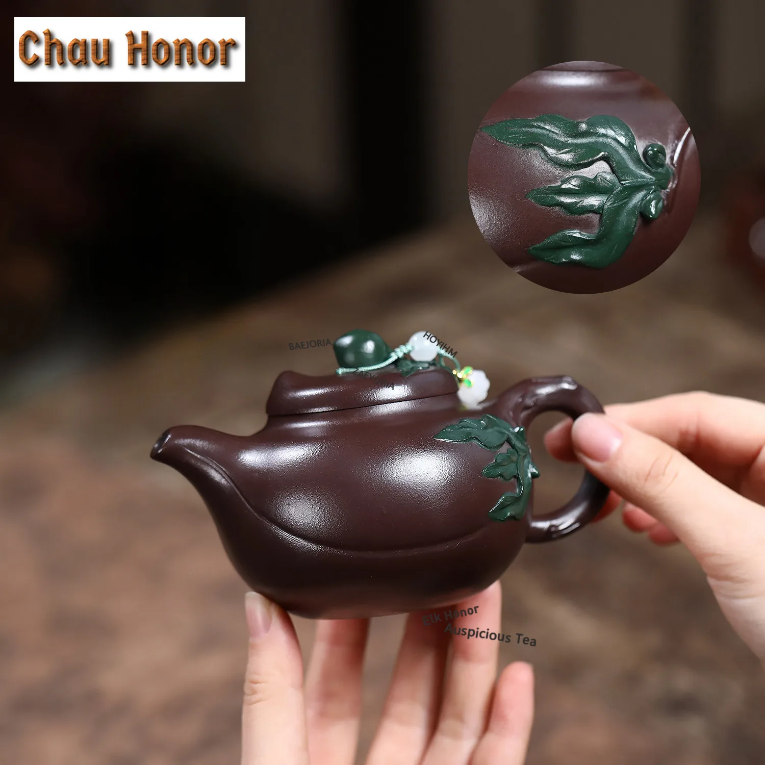 ZAEYORIA 210ml Boutique Yixing Purple Clay Teapots Handmade Longevity Peach Pot Raw Ore Mud Kettle Chinese Zisha Tea Set Craft