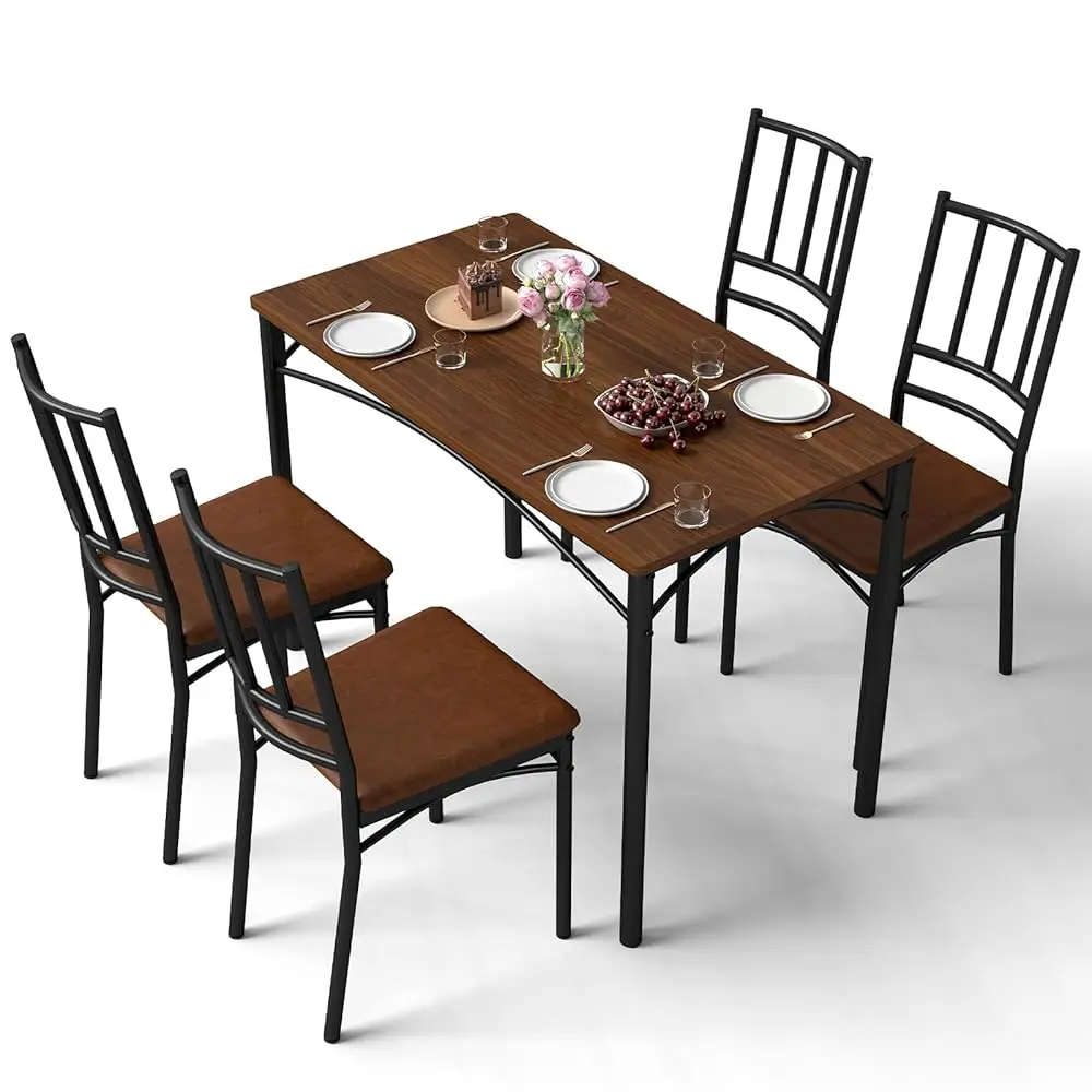 

Free Shipping5-Piece Dining Table Set with 4 Chairs & Adjustable Feet, Upholstered Seats Kitchen Table and Chairs Set of 4, Spac