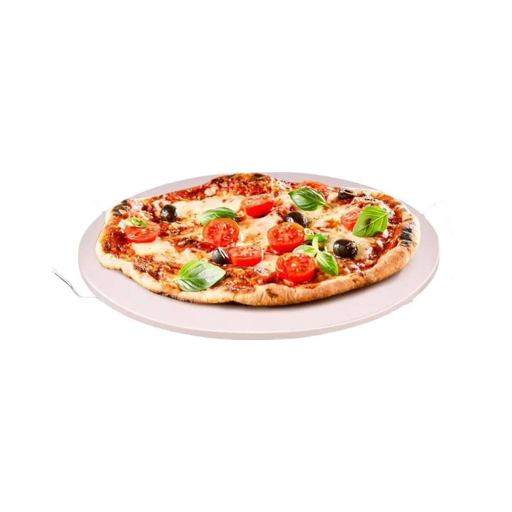 33 cm Ceramic Pizza Stone with Wood Handle for BBQ Disposable Baking Stone Crispy Delicious Pizzas Pizza Tools Collection