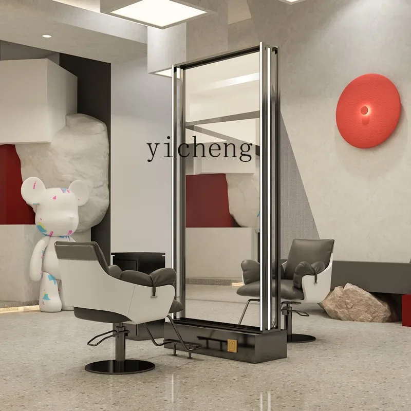 HSN double-sided floor-to-ceiling mirror table stainless steel barber shop hair-cutting mirror makeup  wall-mounted mirror