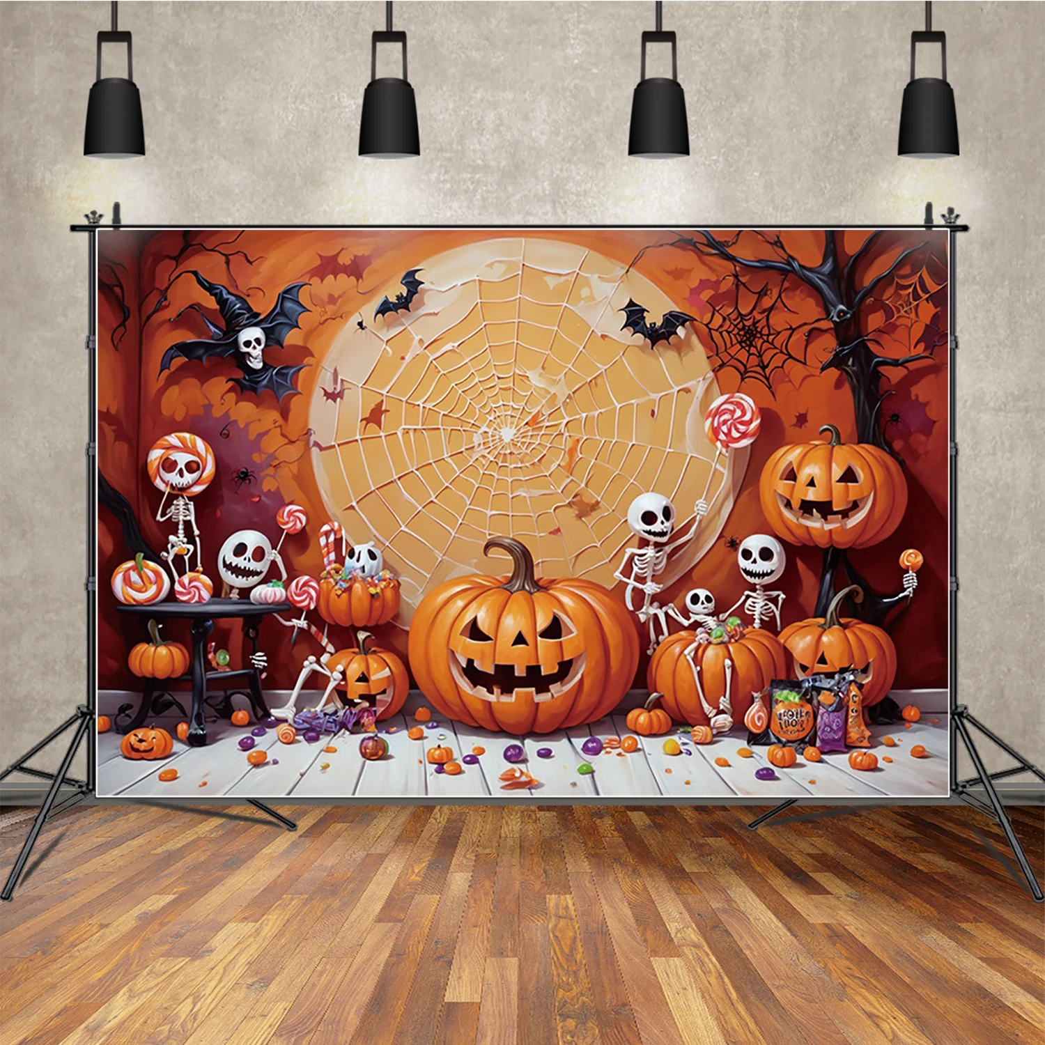 

MOON.QG Halloween Tent Party Background Photography Spiders Lanterns Custom Backdrop Photozone Shooting Photo Booth Portrait