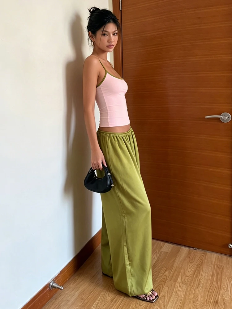 

Nibber High Street 2 Piece Set Woman Color Blocking Low-Neck Backless Navel Exposed Camisole+Straight Pants Casual Fashion Suit