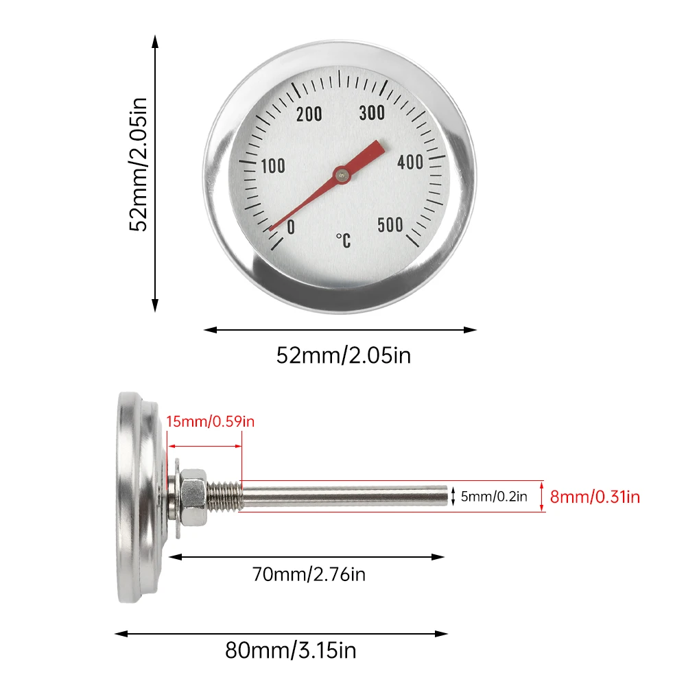 0-500 ℃   Termometro con puntatore quadrante in acciaio inossidabile BBQ Cottura di alimenti Termometro per carne Utensili da cucina