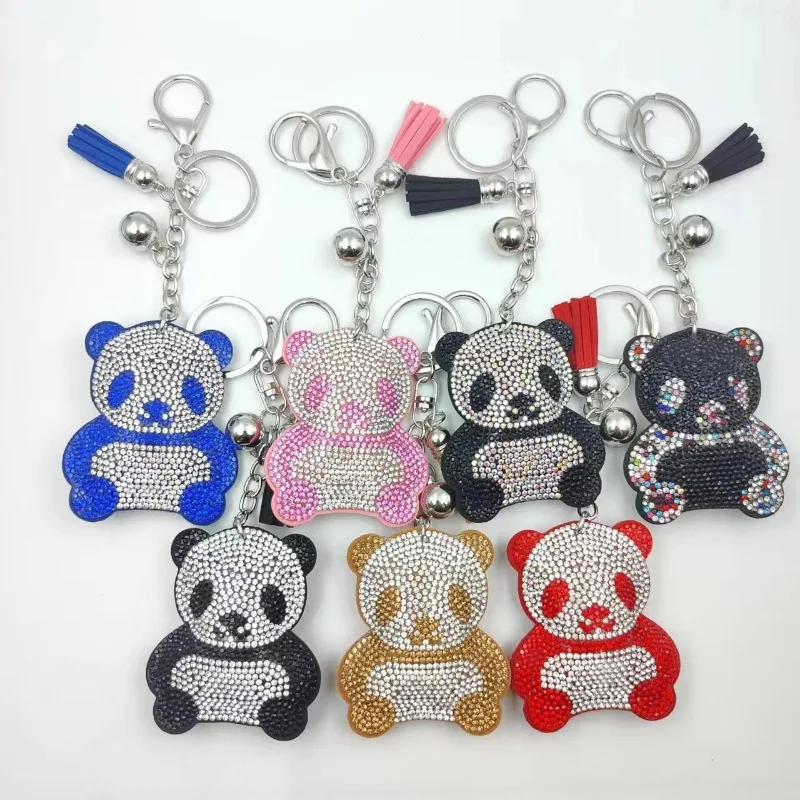 Llavero de cristal con forma de Panda y Animal de dibujos animados, colgante, accesorios para llaveros con borlas a la moda con llavero de Metal para mujeres y niños