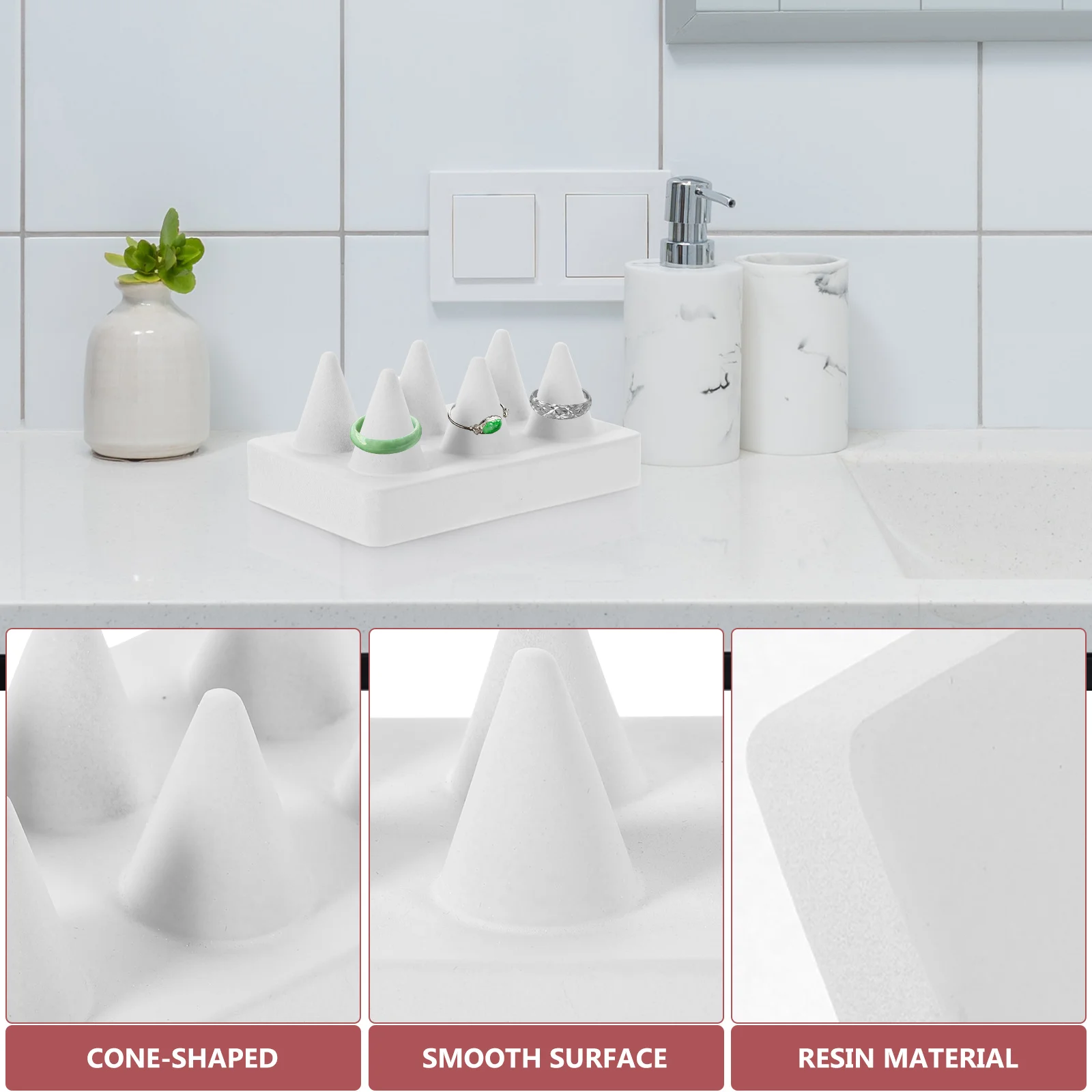 

6-Cone Resin Ring Holder Display Stand Desktop Finger Ring Organizer Jewelry Storage Tower Showcase Jewelry Stand