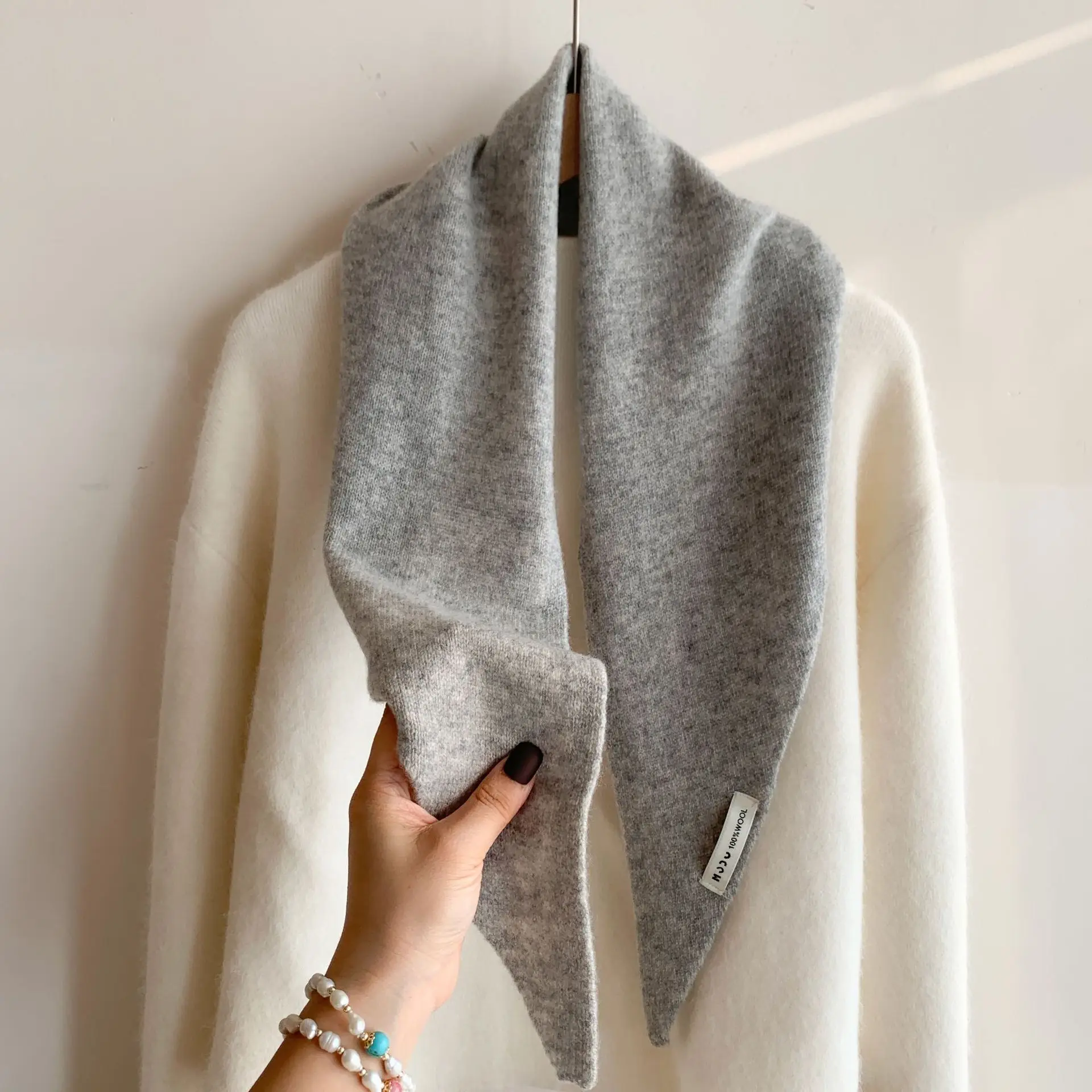 100% Wool Women's Knitted Triangle Scarf Shawl Warmth for Autumn and Winter Multifunctional All - Match Small Scarf for Ladies