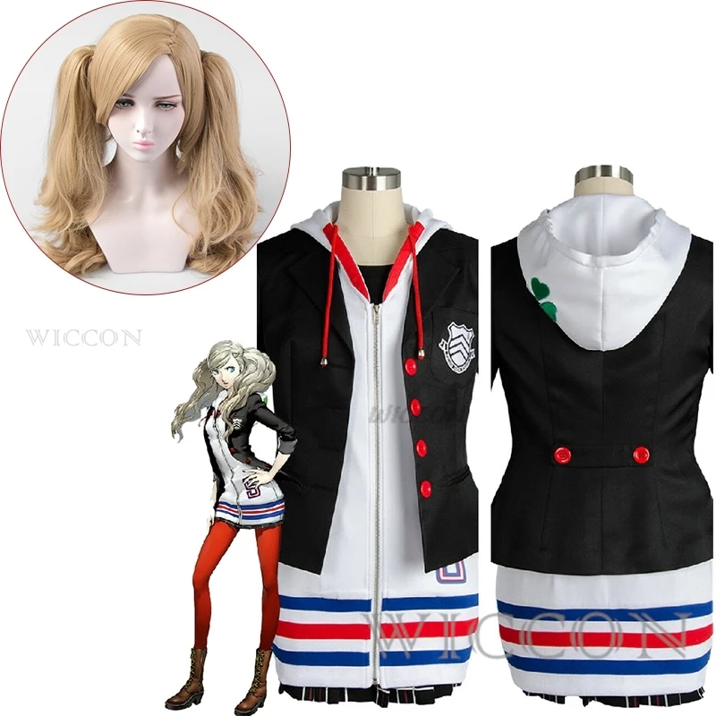 P5R Set completo Persona 5 Anne Takamaki Costume Cosplay parrucca scarpe natale Halloween Cosplay giacca cappotto vestito gonna ragazza donna