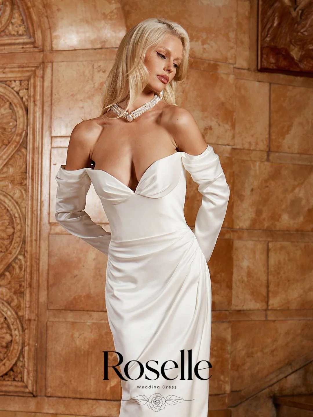 ROSELLE V-Neck Mermaid Elegant Wedding Dress Off Shoulder Open Back Sweep Train 2026 Bridal Gown Customized свадебное платьеl