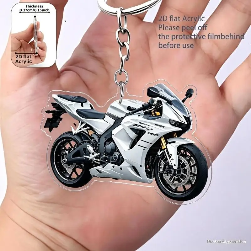 Acryl-Motorrad-Schlüsselanhänger, realistisches 2D-Flachdesign für Enthusiasten, Taschen- und Schlüsseldekoration – Detail 6