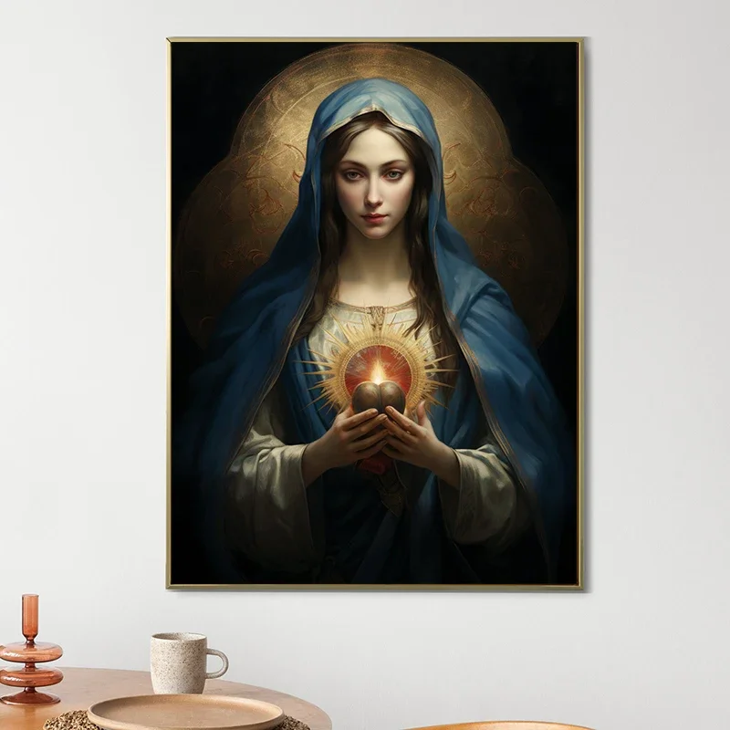 Multiple sizes 1pc frameless Canvas Painting Blessed Virgin Mother Mary Poster and Print Canvas Painting Christian Faith Wall Ar