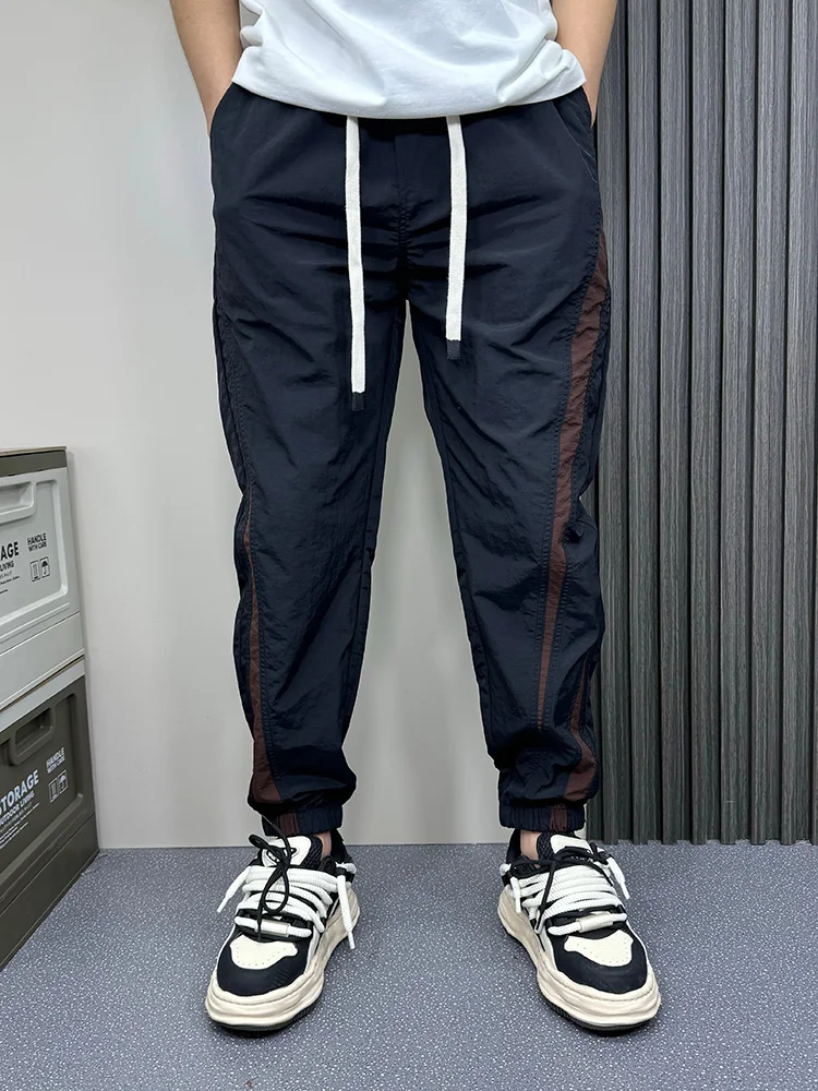 

Мужские летние повседневные брюки из тонкого ледяного шелка Qui Dry: модные, с цветовыми блоками, спортивные, укороченные, облегающие, дышащие, повседневные штаны-карго.