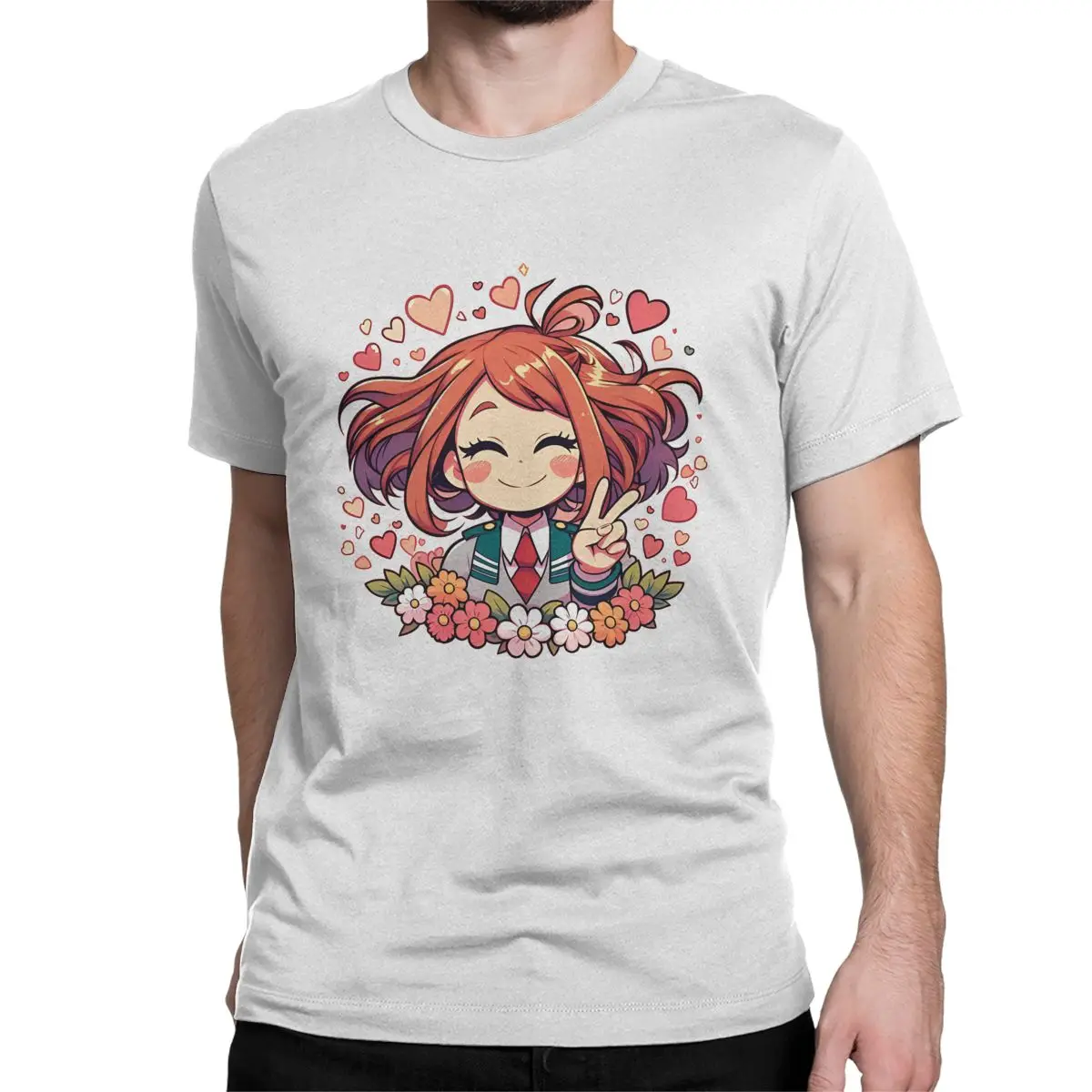 My Hero Academia Ochaco Uraraka T Shirts Men Women's 100% Cotton Funny T-Shirt Round Collar Anime Tees Short Sleeve Clothing