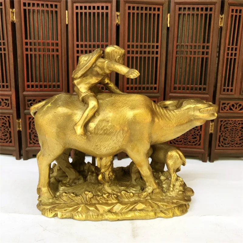 shepherd boy riding a cow animal ornament, brass decoration for office and home crafts