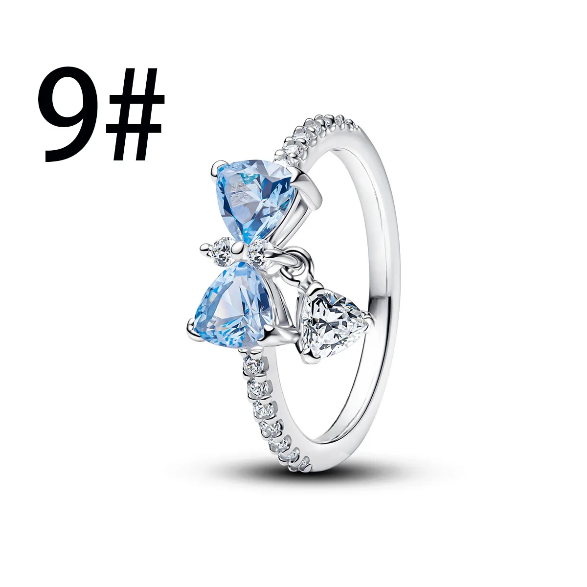 Women's 925 Sterling Silver Blue Bow Charm Pendant Bead Set