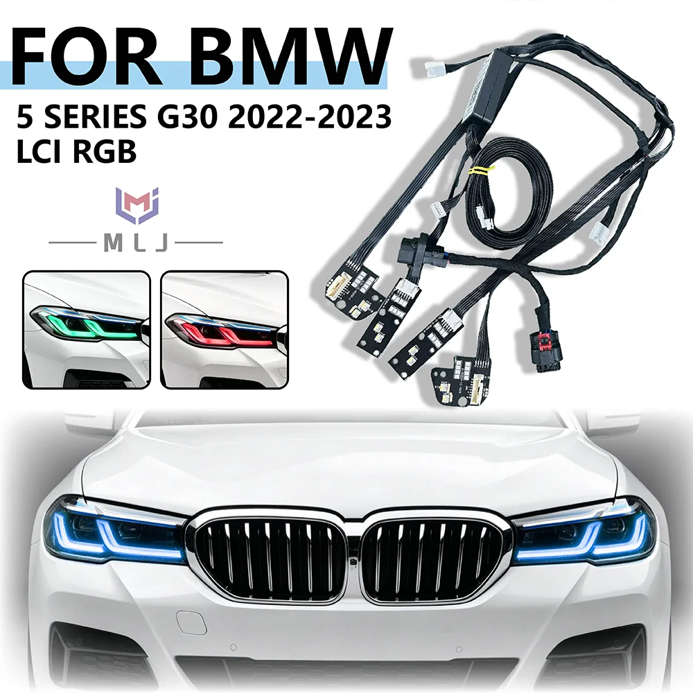 DRL Plug and Play Phone Control By 64 Colors RGB For BMW 5 Series G30 LCI 2022 2023 LED Module Headlight Internal Wiring Harness
