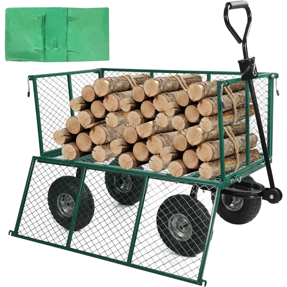 

Oversized Garden Carts on Wheels, Maximum LoadHeavy Duty Pullable Utility Garden Wagon Carts with Removable Sides