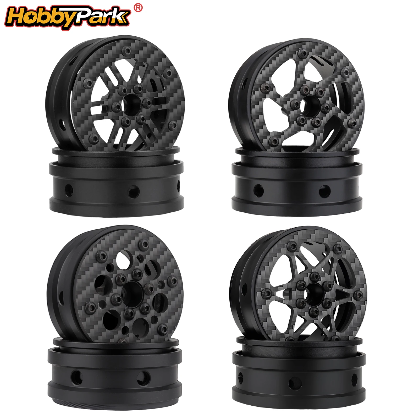 

HobbyPark Carbon Fiber 2.2 Beadlock Wheels Rims for 1/10 RC Crawler TRX4 SCX10 2.2 Beadlocks Car Upgrades