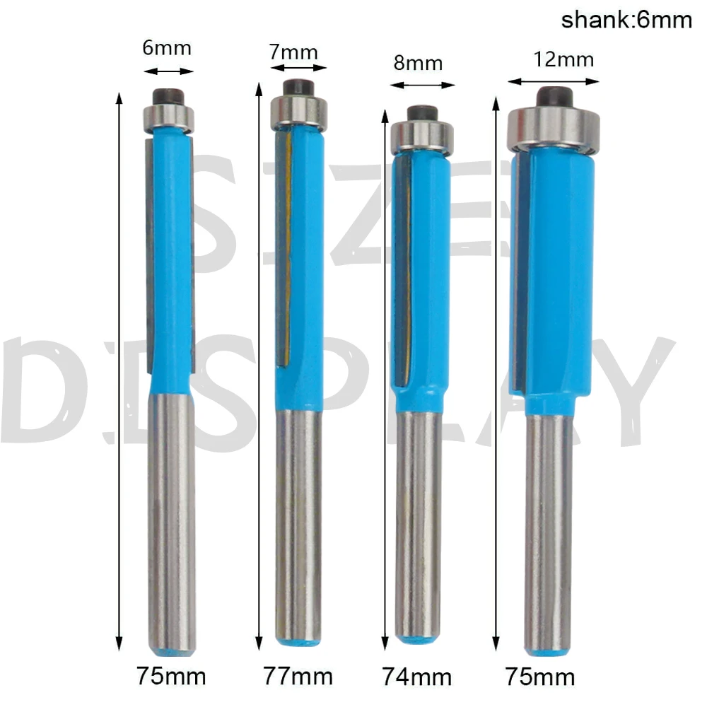 Trimming Router Bit Set 1/4\'\' Shank with Bearing Tungsten Carbide Milling Cutter Bit 6mm Shank for Wood Cutter Milling Tools