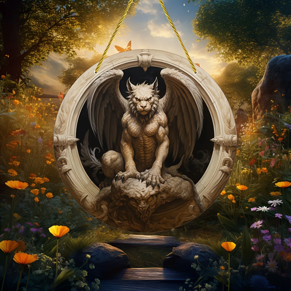 

Gargoyle decorative stained glass window hanging home garden bedroom wall decoration pendant with chain disc