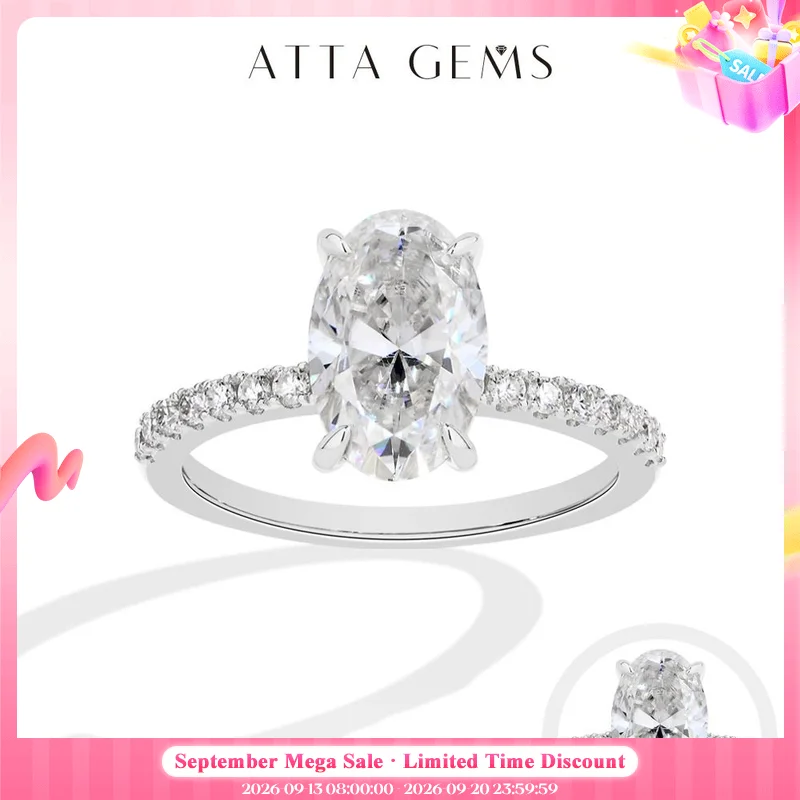 Attagems Anello Con Moissanite Taglio Ovale Da 3,0 Ct In Oro Massiccio 10K 14K 18K Per Donna AU750 Anelli Di Fidanzamento Regali Di Gioielleria Raffinata Per La Sposa-image
