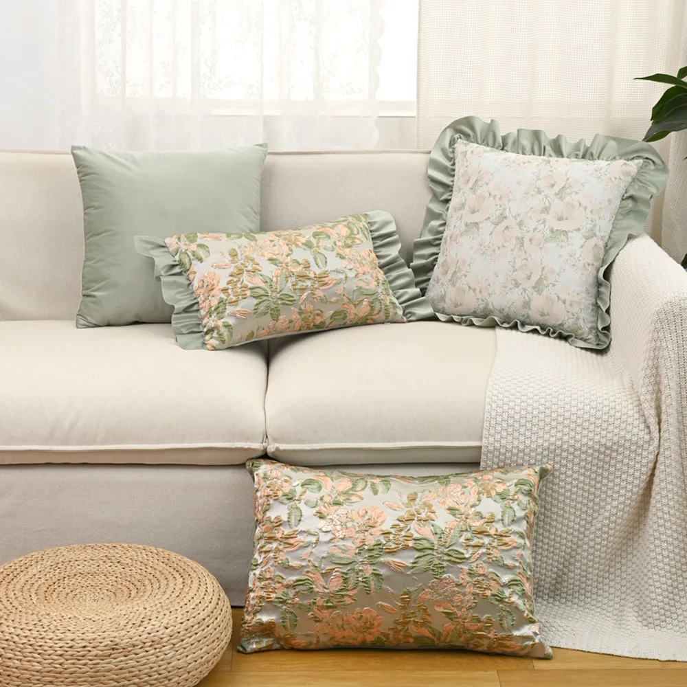 retro pillow cover light luxury flowers jacquard pillowcase back cushion cove sofa decor