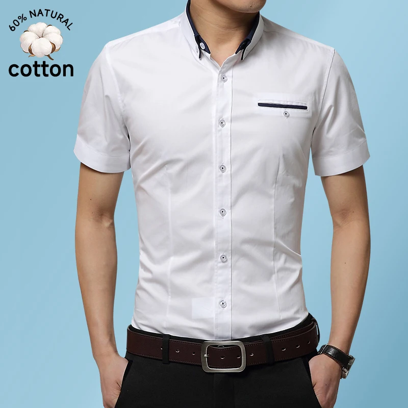 2026 New Summer Cotton Business Men's Short Sleeved Shirt Pocket Lapel Thin Formal Suit Dress Shirts Male Brand Clothing