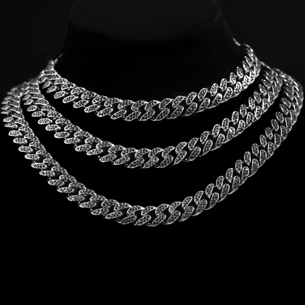 13mm Black Rhinestone Cuban Chain Necklace For Women Men Hip Hop Iced Out Crystal Link Chain Chunky Choker Necklace Punk Jewelry