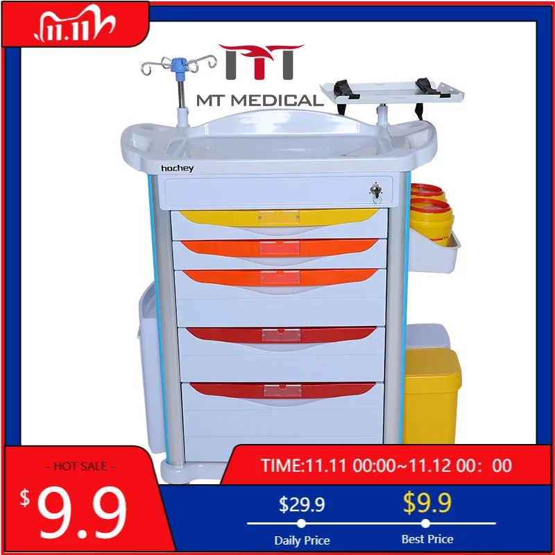 MT MEDICAL Anti‑Lock Brake Emergency Trolley Optional ABS Stainless Steel Structure Hospital Medical Cart