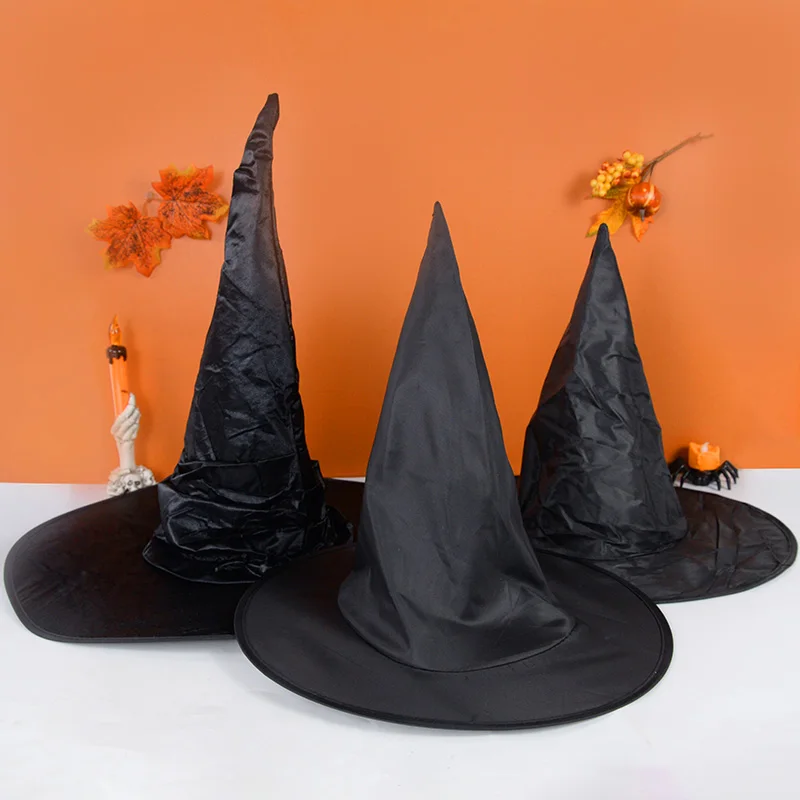 

Halloween Black Witch Hat Dress Up Black Folds Wizard Cap Decorative Costume Accessory Cosplay Party Props Adult Children Gift