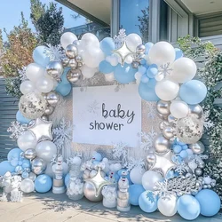 96pcs Winter Wonderland Balloon Garland, White Blue Silver Balloon Arch Kit for Birthday Baby Shower Gender Reveal Party Decor